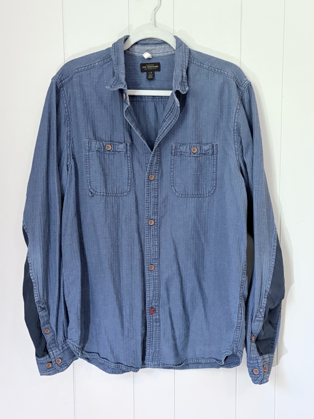 Shipmen Supply CPO Provisions Blue Button Down Denim Shirt Contrast Sleeve Large